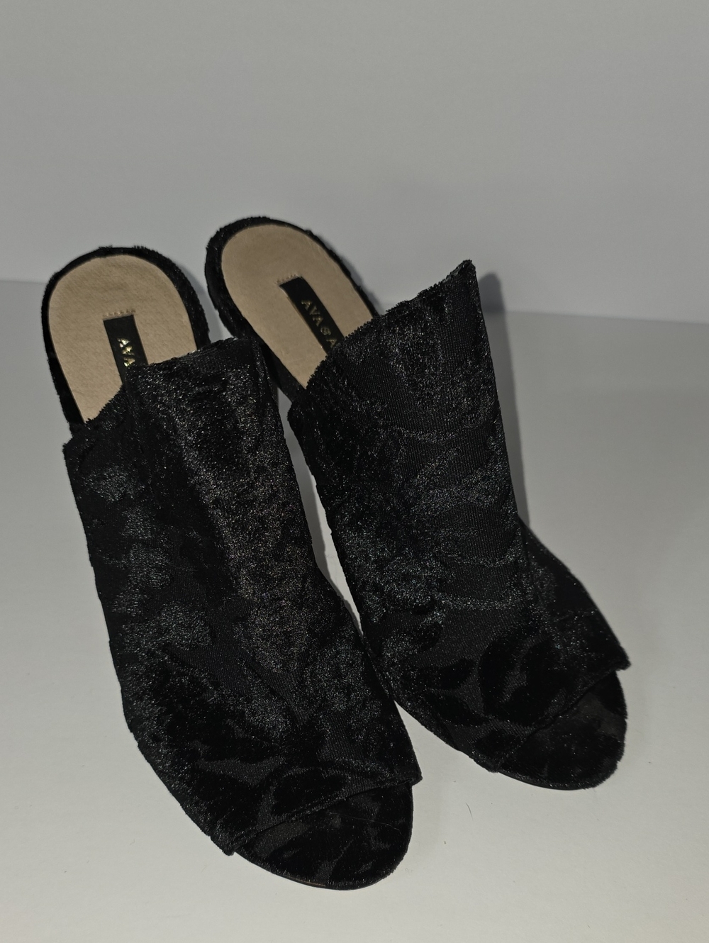 Ava & Aiden Black Textured Peep-Toe Mule Slides